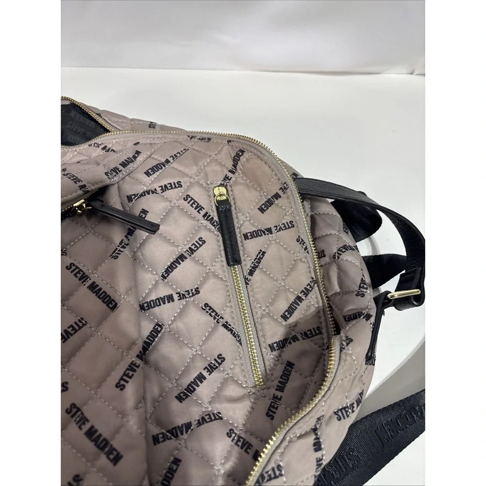 Steve Madden Quilted Tan & Black‎ Backpack Bag Multiple Pockets